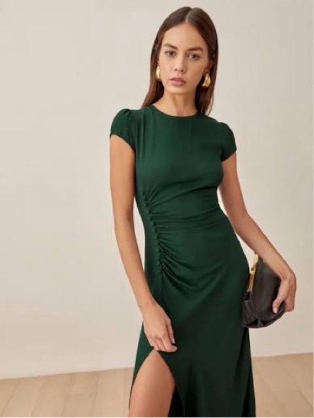 Reformation Frasier Gathered Short Sleeve Midi Dress